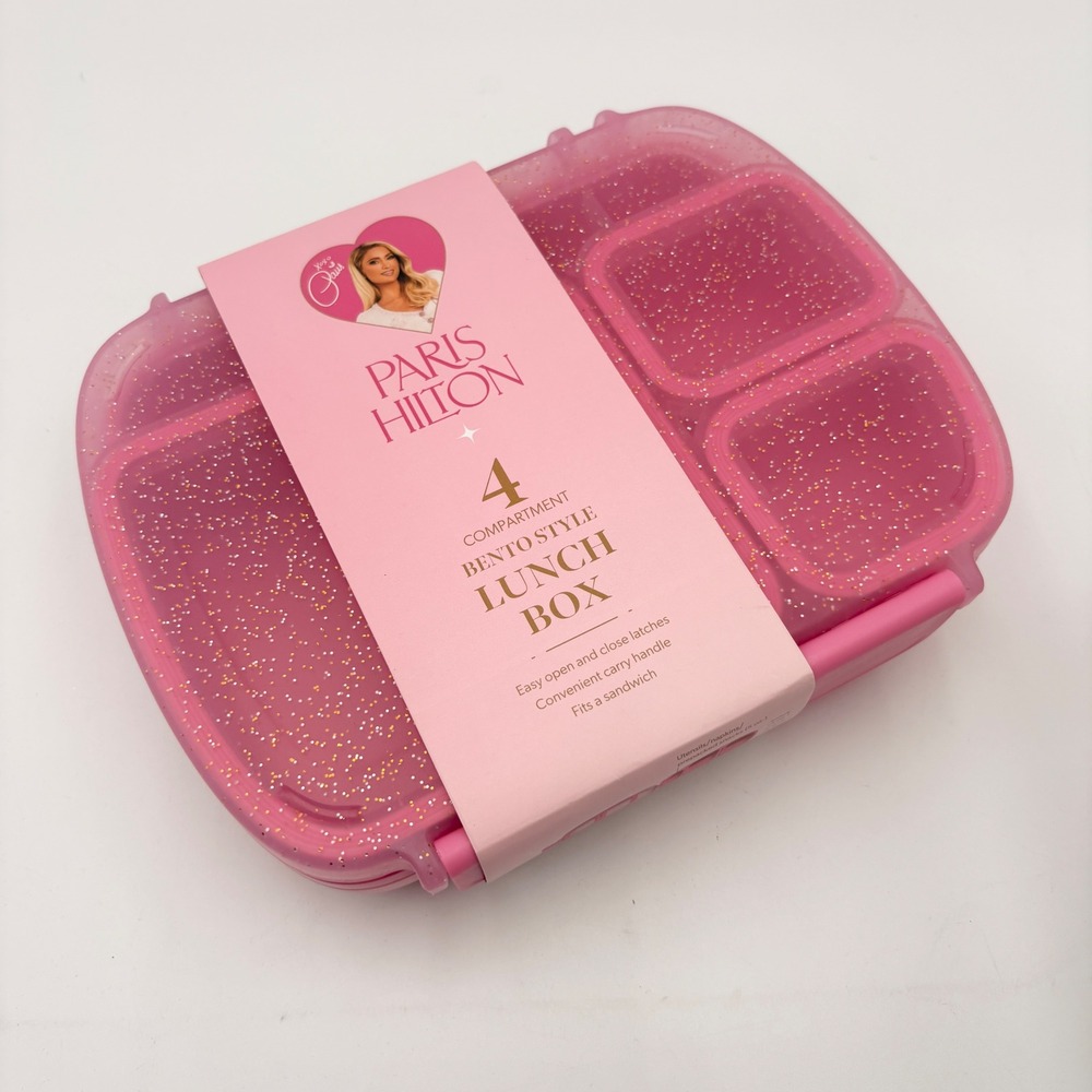 Paris Hilton 4 Compartment Bento Style Lunch Box Pink Glitter